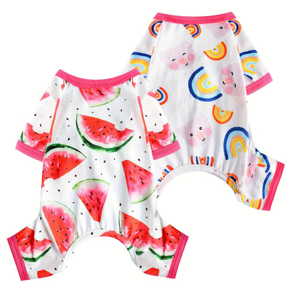 Dog Jumpsuit 2-Pack - Soft Knit Pet Pajamas for Small Dogs & Cats, Machine Washable Pullover Onesie Sleepwear for Chihuahua Yorkie Toy Breeds, Cute Printed All-Season Puppy Apparel XS-XXL, Gift for Dog Lovers