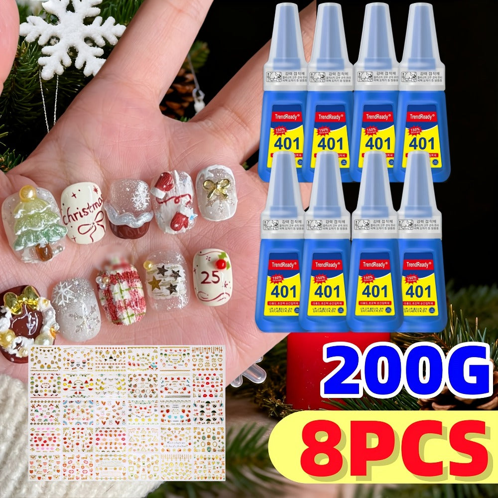 Waterproof Nail Adhesive Tabs with Nail Stickers 0.85oz Dropper Tip Bottle - Extra Strong Alcohol-Free Quick Release Long Wearing Salon Formula for Press On Nails & Nail Art Women 2 6 8 Pack Value Set