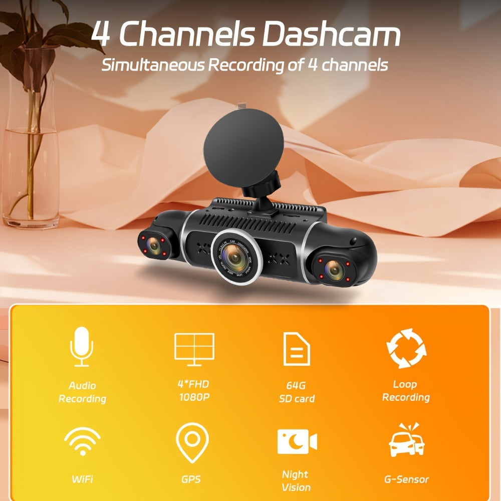 Dash Cam Car Black Box Dashcams for Cars Free 64GB SD Card with WIFI GPS Night Vision G-Sensor Loop Recording Ultra Wide Angle Front, Back, Left, Right 3.0 Inch IPS Screen No Card/ with 32GB Card/ with 64GB Card Dash Camera