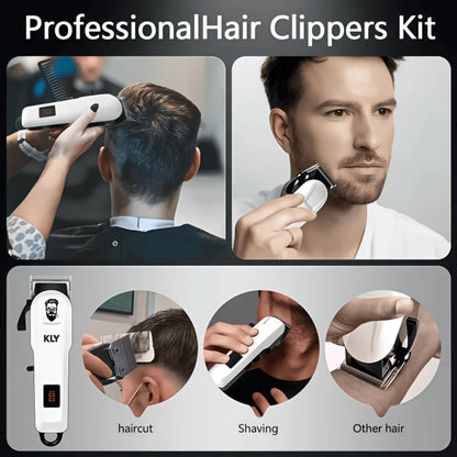 USB Rechargeable Hair Clipper for Men with LCD Display — Professional Large-Capacity Battery Clipper, Reinforced White Design, Home Salon & Travel Essential, Gift for Dad & Son