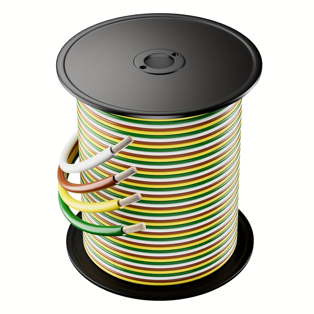 100ft Bonded 4-Way Trailer Wire, RV Camper Towing Boat Trailer Wiring Harness Wire Spool, Primary 4-Wire 14 Gauge CCA Wire, Ideal for All Basic Needs(Green, Yellow, Brown, White)
