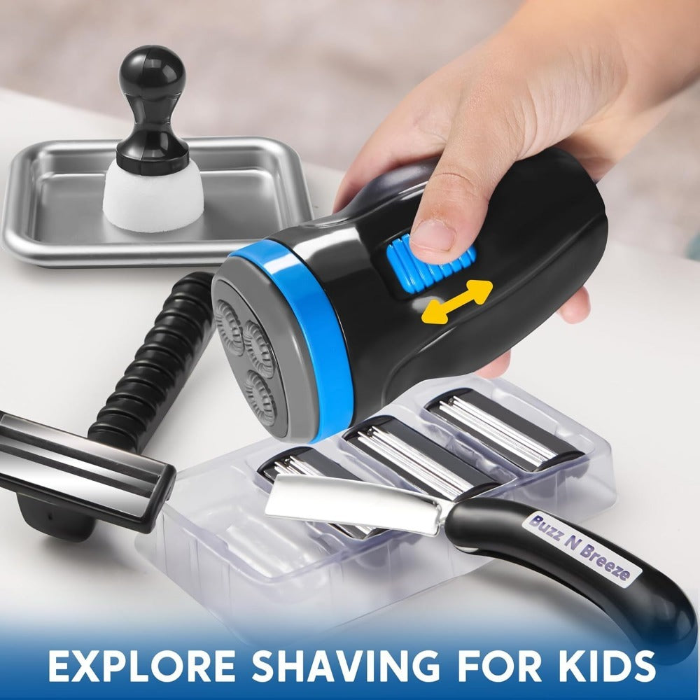 Kids Barbershop Pretend Play Kit 23pcs with Storage Box – Realistic Barber Role Play Toys with Shaver Scissors Hairdryer Comb – Educational Gift for Boys Girls Ages 3 4 5 6+