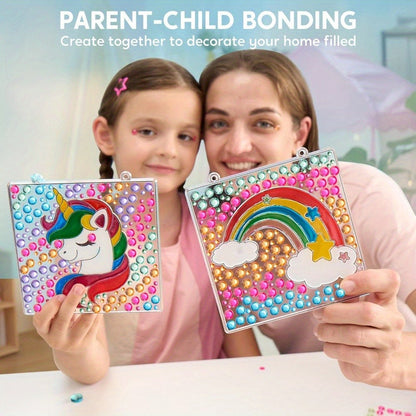Suncatcher Painting Kit 4pcs for Kids – 2-in-1 Window Art with Gem Stickers & Paint Pens, Butterfly Unicorn Rainbow Sun Designs, Arts Crafts Activity for Girls Boys Ages 6+ Birthday Christmas Gift