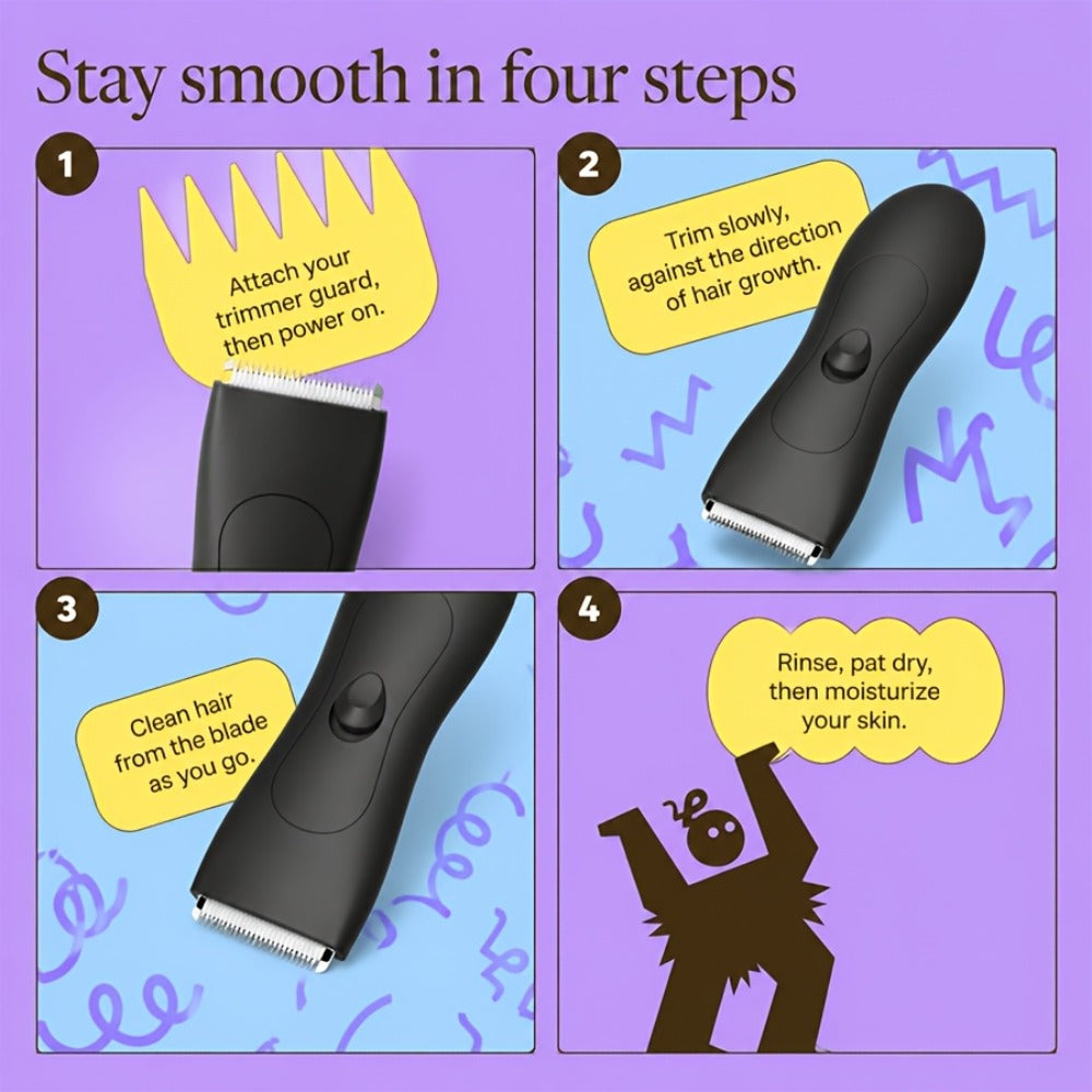 Waterproof Body Hair Trimmer for Men IPX6 Electric Groomer Replaceable Ceramic Blade - Full Body Manscaping Chest Groin Underarm Back Hair Shaver Wet Dry Black Purple Gift