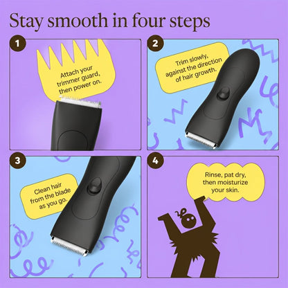 Waterproof Body Hair Trimmer for Men IPX6 Electric Groomer Replaceable Ceramic Blade - Full Body Manscaping Chest Groin Underarm Back Hair Shaver Wet Dry Black Purple Gift