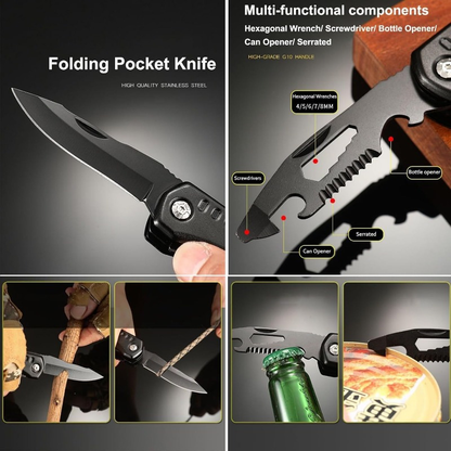 16-in-1 Multitool Stainless Steel – Compact EDC Pocket Tool with Pliers, Adjustable Wrench, Screwdrivers & Knife | Camping Gear & Gift for Dad & Boyfriend