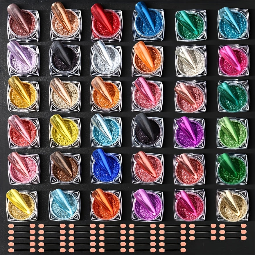 Chrome Holographic Nail Powder Set 36 Colors – Mirror Chrome Glitter Pigment Dust Kit for Gel Nails Acrylic Manicure DIY Nail Art Decoration