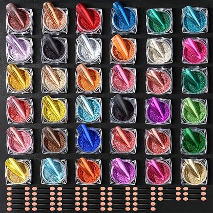 Chrome Holographic Nail Powder Set 36 Colors – Mirror Chrome Glitter Pigment Dust Kit for Gel Nails Acrylic Manicure DIY Nail Art Decoration