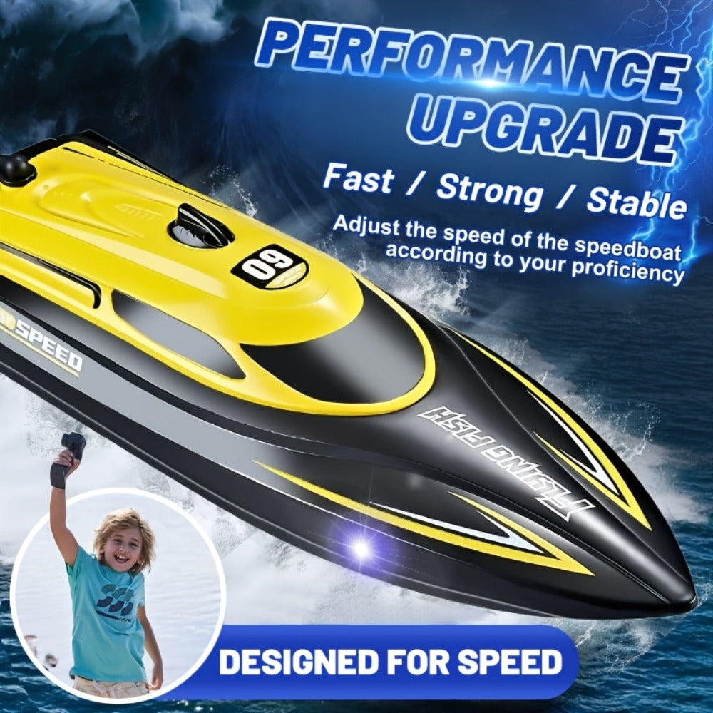 Remote Control Speedboat 25KM/H with Auto Flip Reset Night Light & Low Battery Alert – High Speed RC Boat for Pool Lake Kids Adults Birthday Christmas Gift Yellow Blue Green