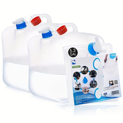 Collapsible Water Container 5.3 Gal 2-Pack | Foldable Food Grade LDPE Camping Water Storage Jug with Spigot for Outdoor, Emergency & Hiking