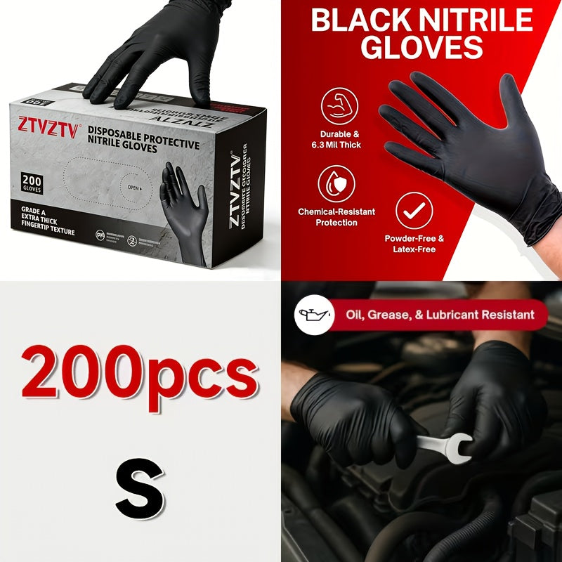 200pcs, Black Nitrile Disposable Gloves, High-Density, Flexible Fit, Chemical Resistant, Industrial-grade Latex-free, Specially Designed For Maintenance Teams, Suitable For Household Cleaning, Tattooing, Painting, Car Washing, Dishwashing