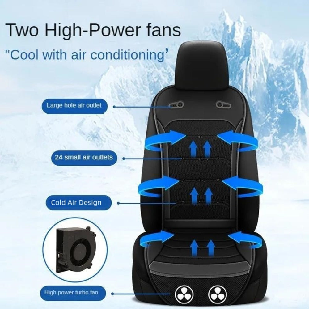 Car Cooling Seat Cushion 24" – Dual Fan 24-Vent Summer Breathable PU Leather Pad, Anti-Slip, Universal Fit for Sedan & Large Vehicles, Brown, Blue, Black