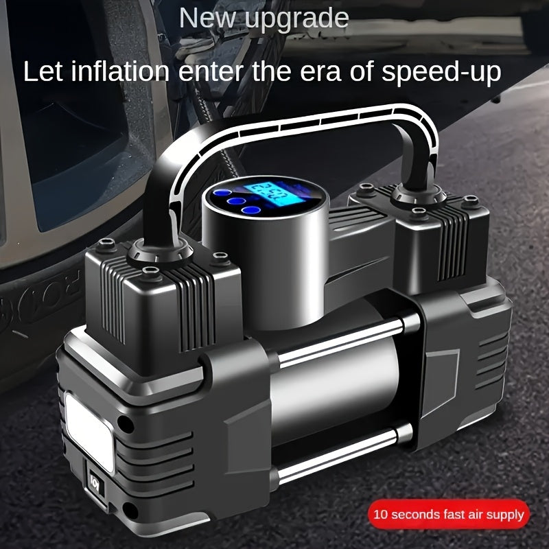 12V 150 PSI Air Compressor Tire Inflator Portable Powerful Dual Cylinder Air Pump, Used for Car Tires, Car Additions, Automatic Tire Pump, with LED Digital Pressure Gauge, LED Light, Suitable for SUV, Car, Bicycle, Basketball, Lifebuoy