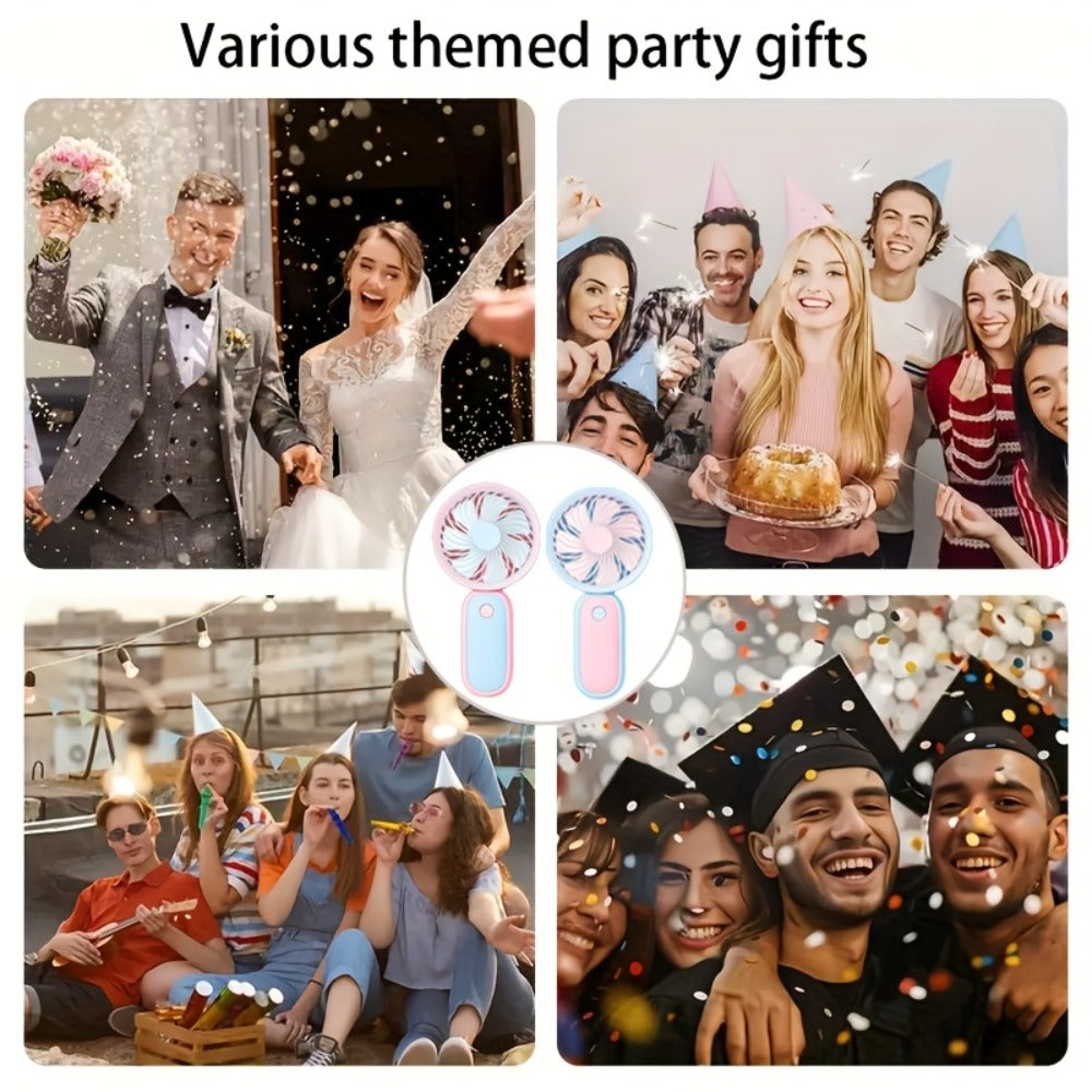 Mini Handheld Fan Bulk 12 Pack | Portable Neck & Wrist Personal Fan, USB Rechargeable, Lightweight Cute Design for Wedding Favors, Festival Party, Travel, Camping & Office Giveaways – Type A & B