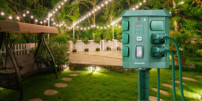 Outdoor Power Stake Timer 6 Outlet Weatherproof – 100FT Wireless Remote Control, Dusk to Dawn Photocell Sensor, 7 Timer Modes, 6FT Cord, Overload Protection for Garden Yard Christmas Holiday Lights