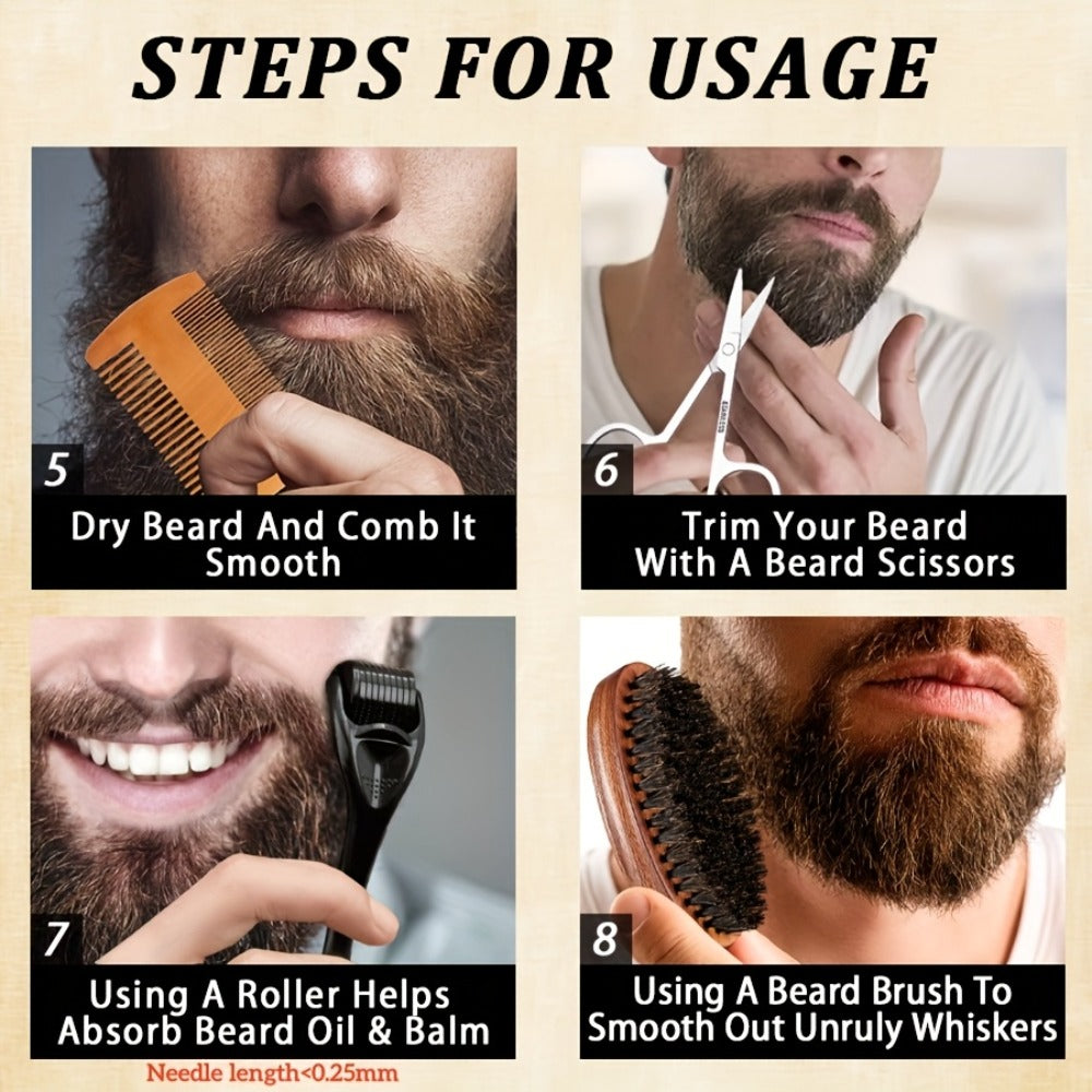 Beard Oil & Balm Grooming Kit for Men — 9-Piece Complete Beard Care Set with Conditioner Wash Brush Comb Clippers Travel Pouch, Beard Pen Option, Birthday Father's Day Gift