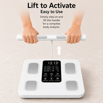 Smart Body Fat Scale with Handle, 8-Electrode Full Body Composition Analyzer, BMI Muscle Mass Monitor, Digital Weight Scale with APP Sync & LED Display for Home Gym Fitness Tracking