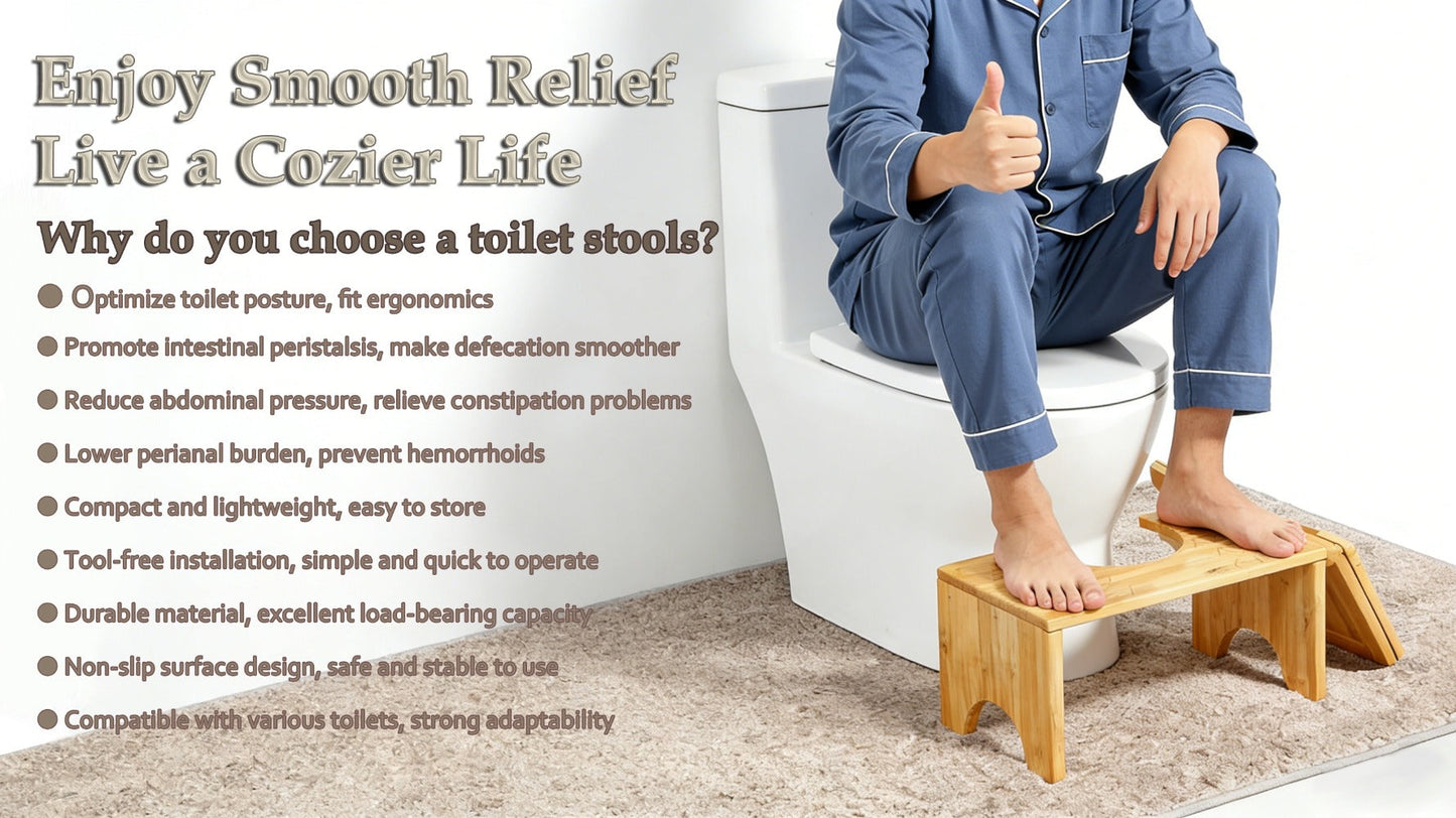 Toilet Stool Foldable Bamboo Squatting Stool – Ergonomic 7-Inch Height for Natural Constipation Relief | Collapsible Non-Slip Bathroom Footstool for Space Saving, Travel & Easy Storage