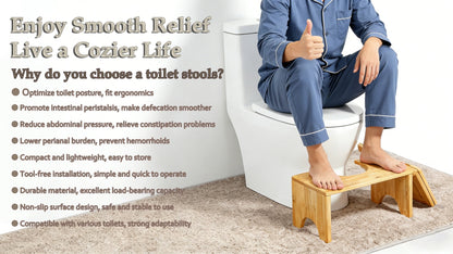 Toilet Stool Foldable Bamboo Squatting Stool – Ergonomic 7-Inch Height for Natural Constipation Relief | Collapsible Non-Slip Bathroom Footstool for Space Saving, Travel & Easy Storage