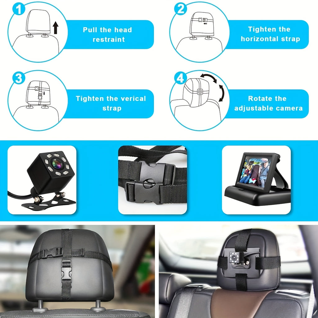 Baby Car Mirror with 4.3'' HD Night Vision Function Display, Safety Car Seat Camera with Wide Crystal Clear View, Easily Observe The Baby's Move(Not USB)