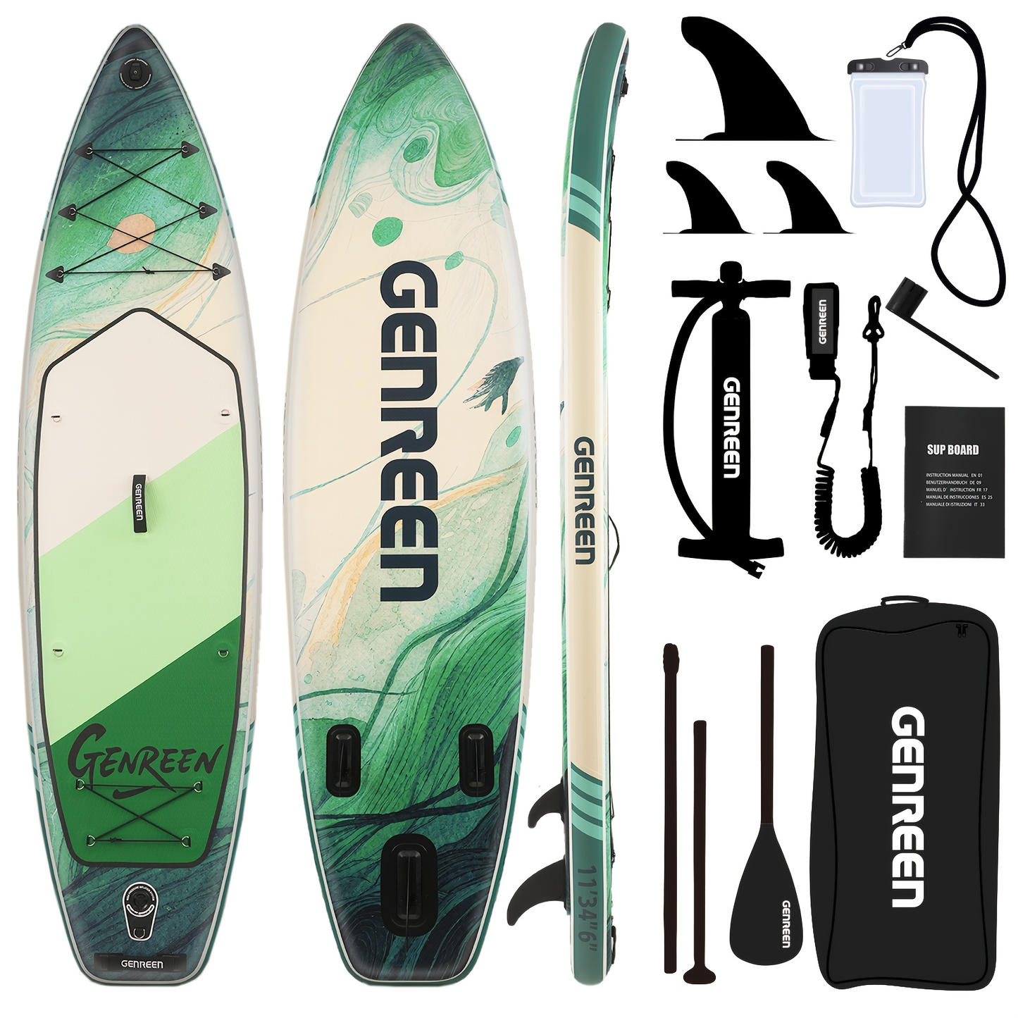 11ft SUP Board Inflatable Stand Up Paddle Board – Non-Slip Deck, Wide Stance, Heavy-Duty for Adults Beginners Experts, Yoga Fishing Lake Ocean River, Travel Backpack Included