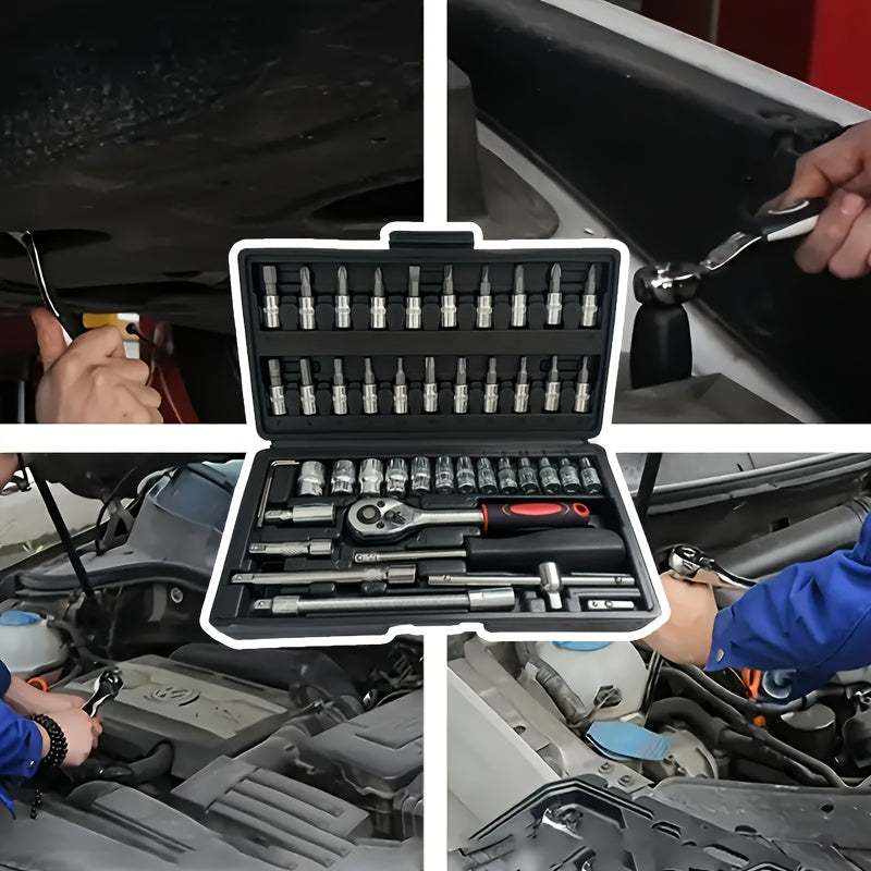 High-end Professional 45+1/44+2/52+1pc Tool Set, Auto/bicycle Repair Machinery Kit, 1/2 Inch *1/4 Inch 3/8 Inch Drive Depth And Standard Wrench Set, Race-grade Auto Parts Repair Ratchet Wrench And Other Auto Repair Accessories Tool Set