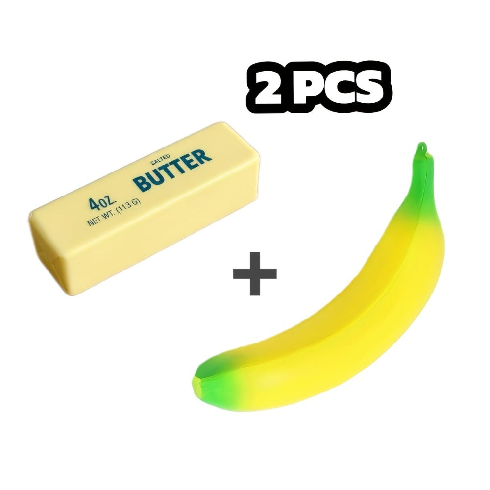 Squishy Food Toy Set 3pcs Slow Rising PU – Pretend Play Simulation Food Butter Banana Strawberry | Sensory Squeeze Stress Relief Toy, Classroom Decoration, Christmas Gift for Kids & Adults