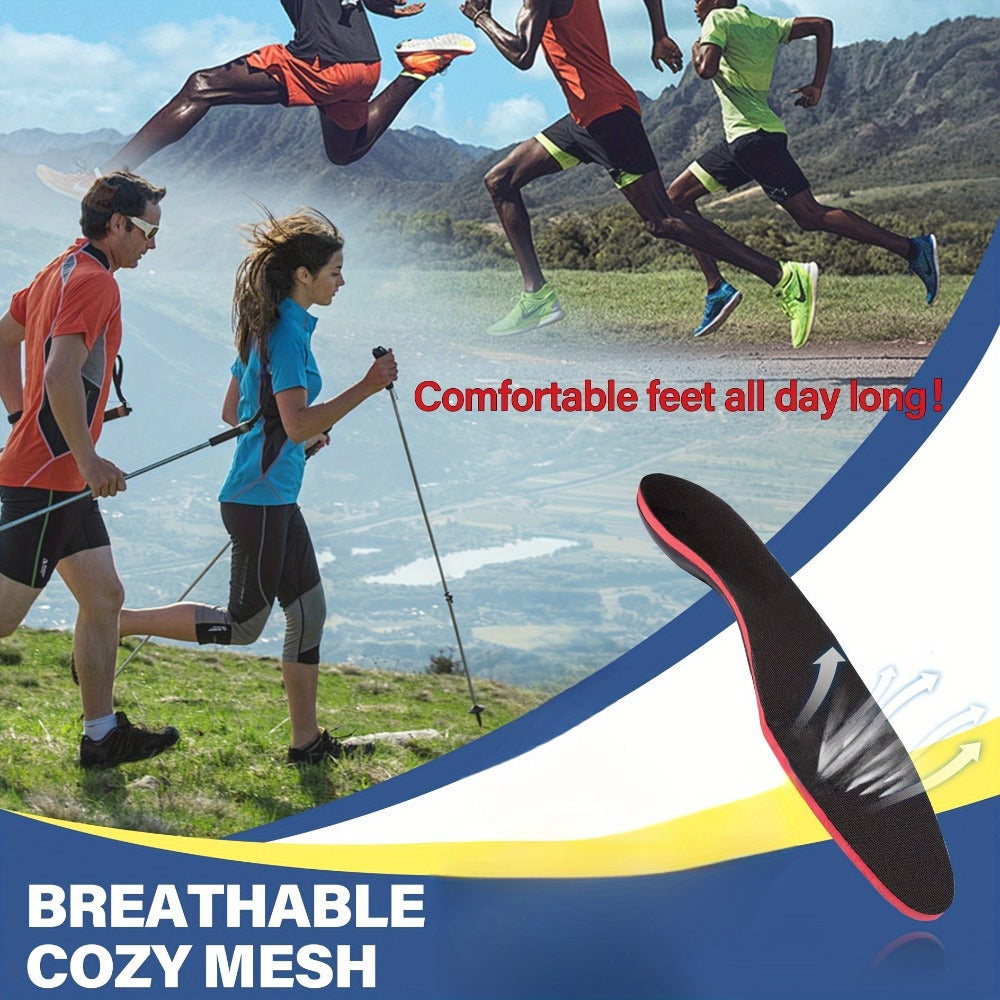 Athletic Insoles EVA Arch Support – Shock Absorbing, 210+ Lbs Load Capacity, Red & Black Design for Running, Hiking, Work Boots & Sneakers