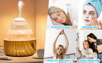 Cool Mist Humidifier with Raining Sound & 8-Color Night Light – 10-Hour Runtime, Essential Oil Diffuser, Air Humidifier for Bedroom, Home & Office, White Noise Sleep Aid, Ambient Mood Light, White