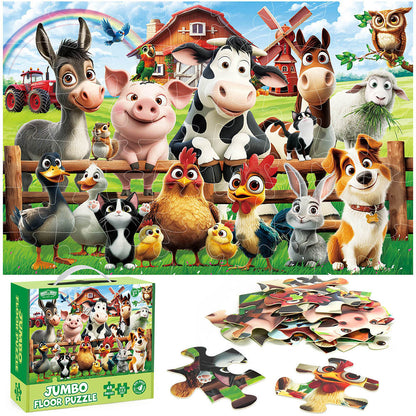 Large Floor Puzzle for Kids Ages 3+ – Chunky Jigsaw Mermaid & Farm Animals, Preschool Educational Toy for Boys & Girls 3 4 5 6 Years Old, Christmas Birthday Easter Gift