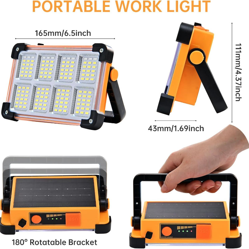 1 Pack/ 2 Pack Solar Work Light, 144 LED Portable Floodlight, 4 Modes, Multi-Color, IP44 Waterproof For Camping Fishing Car Repair Construction 6000mA