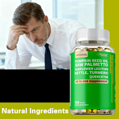 Saw Palmetto Capsules with Pumpkin Seed Oil, Pygeum & Quercetin – Urinary, Bladder, Hair & Heart Health Support for Women & Men | Daily Wellness Supplement | 120 Capsules