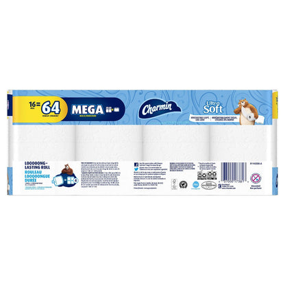 Charmin Ultra Soft Toilet Paper Mega Roll - 2-Ply 200 Sheets per Roll, Soft & Strong Bath Tissue, Available in Mega, Double, 16ct, 30ct, 328ct Bulk Pack Options for Home, Office & Commercial Use