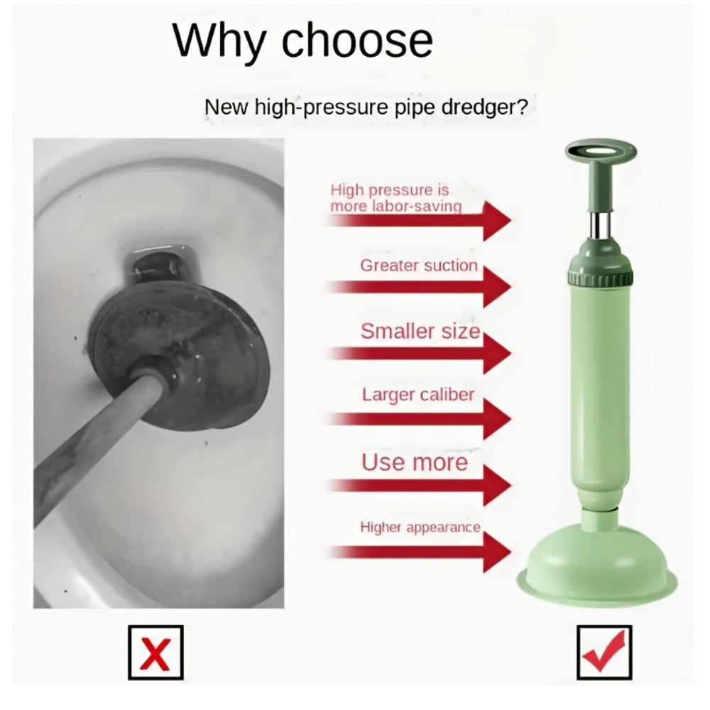 Flexible High-Pressure Drain Pipe Clog Remover - Manual Toilet Plunger & Pipe Dredging Tool, Durable Plastic Drain Cleaner for Bathroom Sink Shower Kitchen Drain, No Electricity Needed, Green
