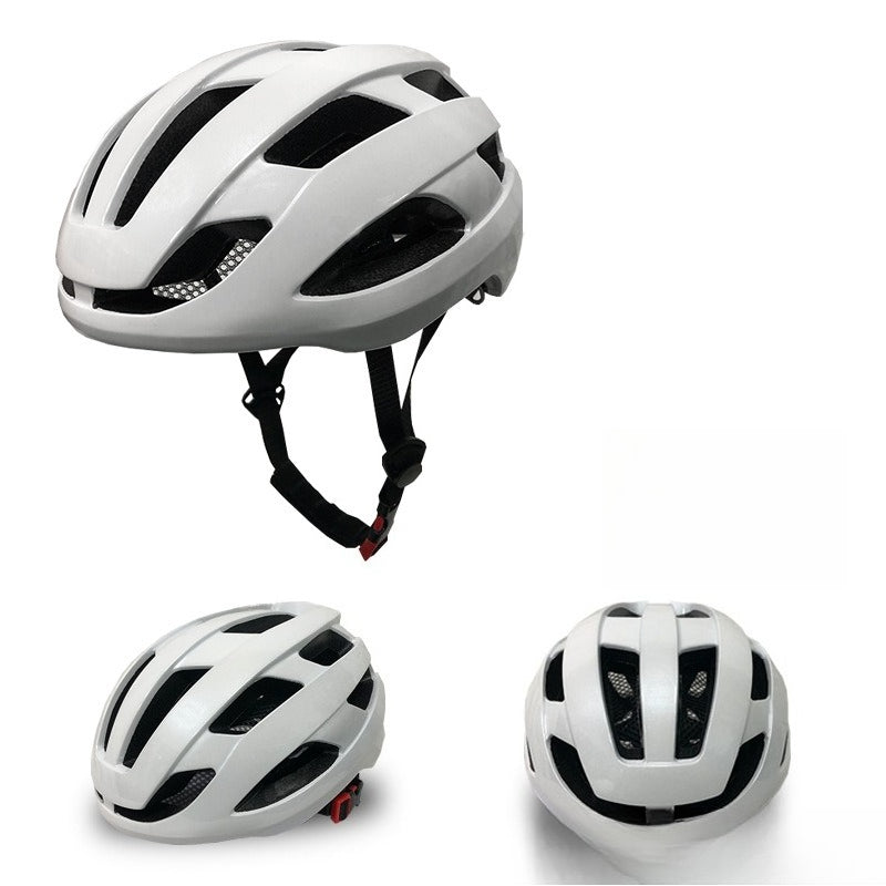 Bike Helmet Breathable with Night Warning Light – Unisex Road & Mountain Cycling Protective Cap | Adjustable Size L (21.26–24”) | Matte Black, Pearl White, Matte Pink