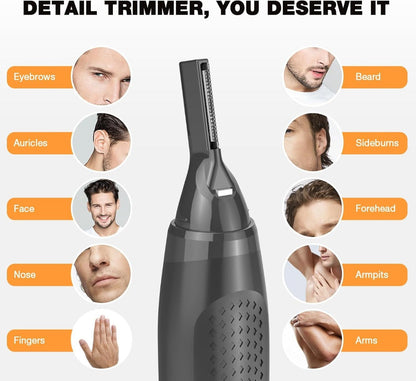 Rechargeable Eyebrow & Nose Ear Hair Trimmer for Men – Electric Detail Trimmer for Neckline Sideburns Eyebrows & Ear Hair, Cordless Grooming Tool for Men's Facial Hair, Grey