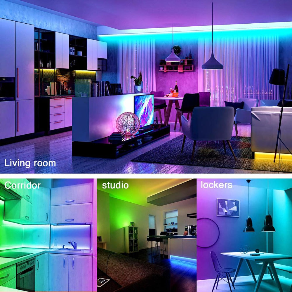 Color Changing LED Strip Lights RGB Music Sync App Remote Control 16 Million Colors Dimmable Timer DIY Smart Light Strip for Bedroom Living Room Party Holiday Christmas Decor 25ft 50ft 100ft 200ft 260ft