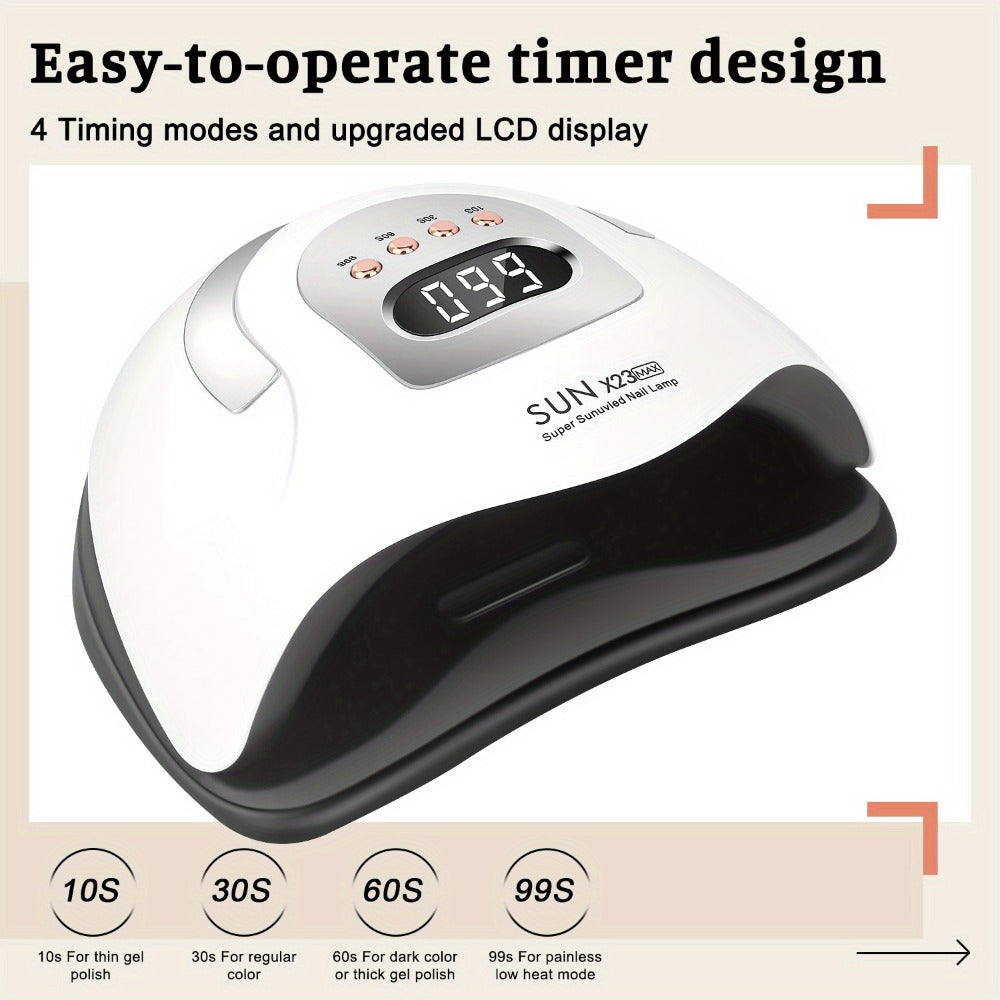 380W LED Nail Lamp Auto Sensor LCD Timer 4 Timing Modes 81 LED Beads Fast Gel Curing USB Powered One-Touch Button Low Heat Mode Home Salon Manicure Pedicure All Gel Polish