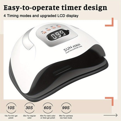 380W LED Nail Lamp Auto Sensor LCD Timer 4 Timing Modes 81 LED Beads Fast Gel Curing USB Powered One-Touch Button Low Heat Mode Home Salon Manicure Pedicure All Gel Polish