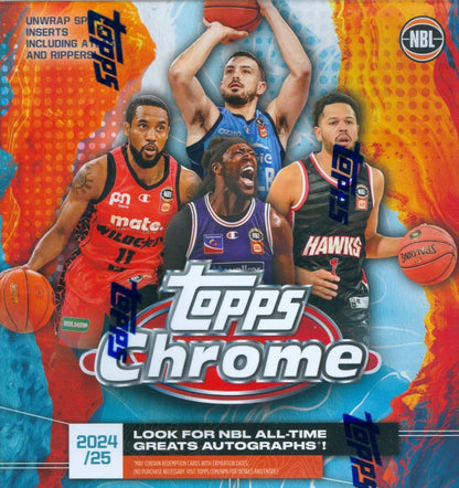 Topps Chrome NBL Basketball Mega Box 2024-25 – Factory Sealed 60 Cards 10 Packs, Refractors & Autographs, Collector Gift for NBL Fans & Basketball Card Collectors