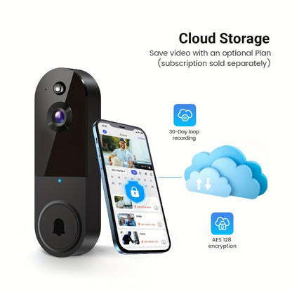 Wireless Video Doorbell Camera 1440P WiFi | AI Snapshot Night Vision Two-Way Intercom Rechargeable Battery | Photo Video Local Storage Smart Home Doorbell White Black