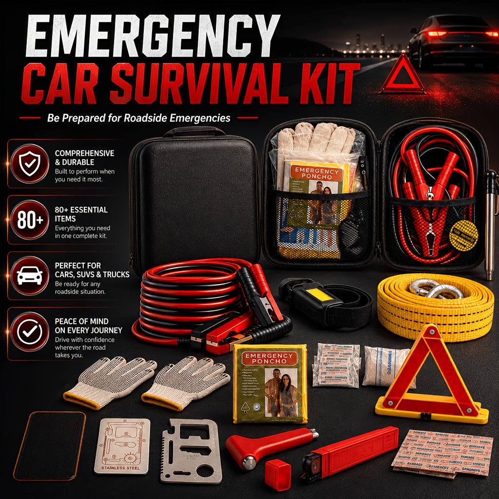 In- Car Emergency Jump Starter Kit with Battery Jumper Cables Suitable for Car, Trucks, SUVs - Portable Roadside Safety for Battery, Vehicle, Battery-Free Operation (No External Power Required) - Ideal for