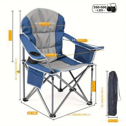Heavy Duty Camping Folding Chair 500 LBS Capacity – Extra Large Outdoor Camp Chair with Organizer Bag, Cooler Bag, Cup Holder & Carry Bag for Lawn, Beach, Travel & Hiking – 1 Pack or 2 Pack