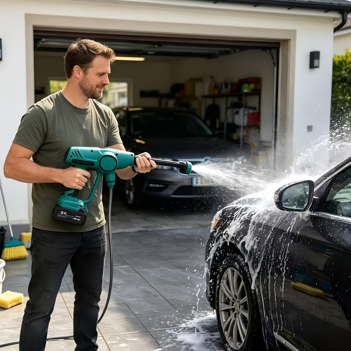 21V Cordless Handheld Pressure Washer, Dual Lithium Batteries, Self-Priming No Tap Water Required, Complete Car Washing Kit with Carry Case, Foam Bottle, Hose, Nozzles for Auto Garden Patio Cleaning