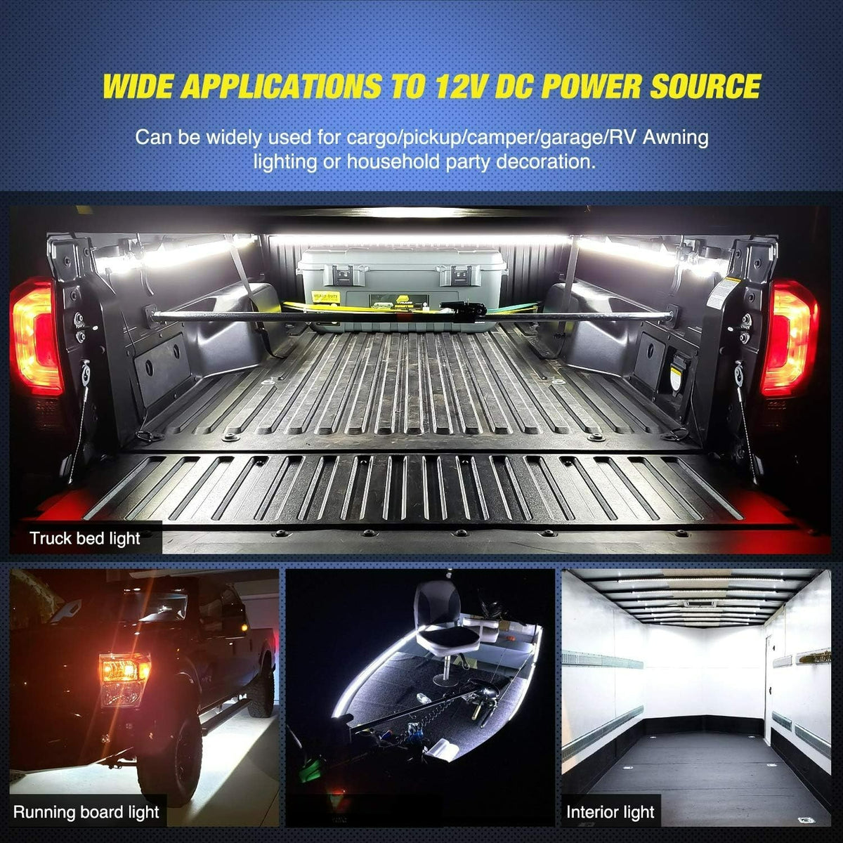 3pcs 60 Inch Bed Light Strip LED with Switch DRL Daytime Driving Light for Cargo Pickup Truck SUV RV