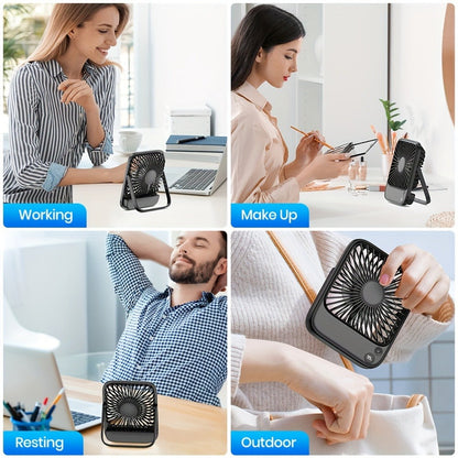 USB Desk Fan Battery Operated | 2000mAh & 5000mAh Rechargeable Mini Personal Fan, 4-Speed Adjustable, 180° Tilt & Foldable, Ultra-Quiet Strong Airflow for Office, Bedroom & Desktop Use – Black, Pink, White