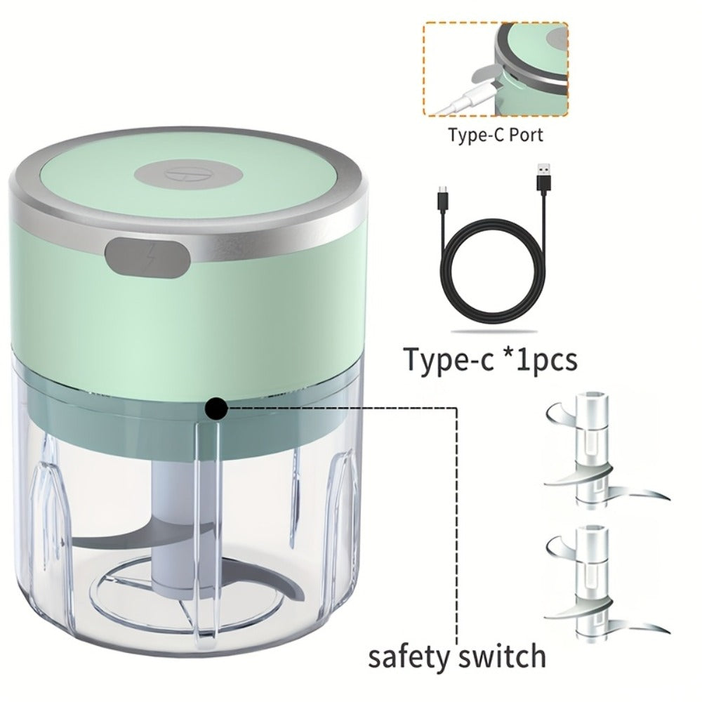 Mini Electric Garlic Chopper USB Rechargeable - Electric Food Chopper & Masher, Portable Garlic Crusher for Meat, Onion, Ginger & Herbs, 250ML / 8.45oz Kitchen Gadget in White, Green & Pink