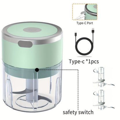 Mini Electric Garlic Chopper USB Rechargeable - Electric Food Chopper & Masher, Portable Garlic Crusher for Meat, Onion, Ginger & Herbs, 250ML / 8.45oz Kitchen Gadget in White, Green & Pink