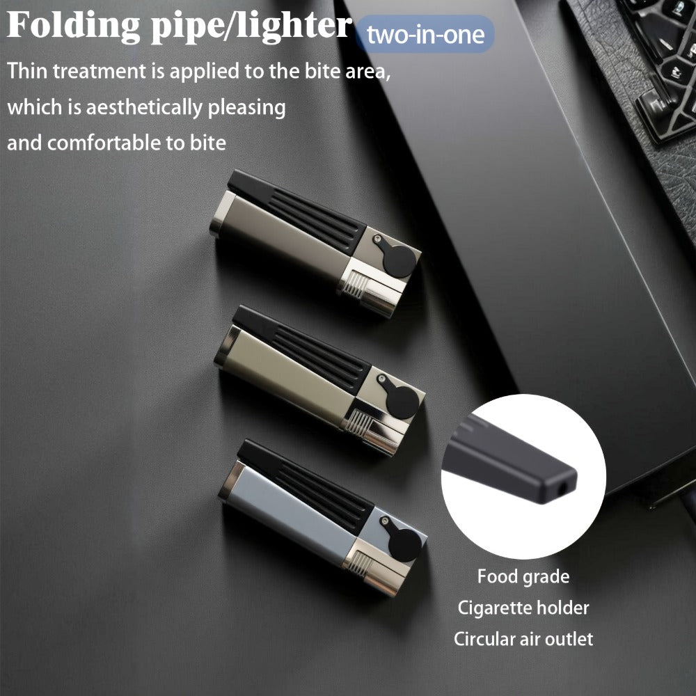 Folding Pipe Lighter Refillable 2-in-1 with Adjustable Flame, Metal-Crafted Durable Design, Gift Box Included – Windproof Butane Lighter for Men, Outdoor, Christmas & Valentine’s Day Gift