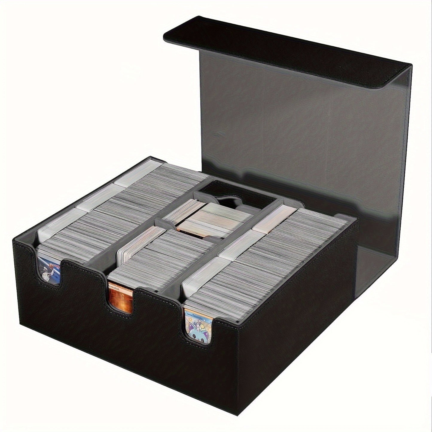Card Storage Box 1500+ Cards PU Leather – Trading Card Organizer for MTG Pokemon YuGiOh Sports CCG Commander, Large Capacity Collector Box Black Purple Black Gray